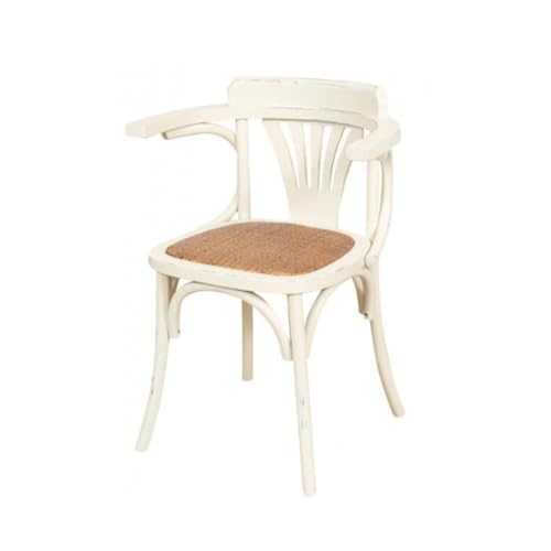 Biscottini Stuhl mit Armlehnen, 77 x 45 x 42 cm – Küchenstühle aus Eschenholz – Esszimmerstühle aus weißem Holz – Küchenstuhl aus Rattan von Biscottini