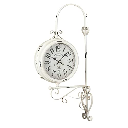 Biscottini Vintage Wanduhr 97 x 47 x 19 cm - Bahnhof Uhr - Wanduhr Küche aus weißem Eisen - Doppelseitige Küchenuhren von Biscottini