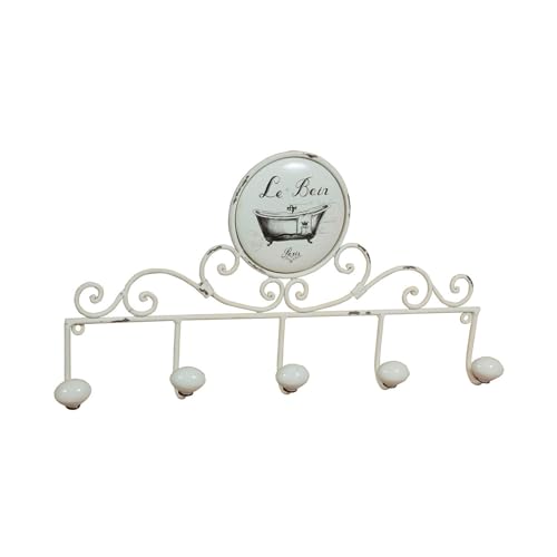 Biscottini Wandgarderobe 49 x 27 x 7 cm – Wandgarderobe aus Eisen – 5 Garderobenhaken Shabby Chic – Eingangsgarderobe von Biscottini