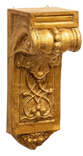 Biscottini Wandregal aus Holz mit antikem Gold-Finish, L 9,5 x T 8,5 x H 24 cm, Antik, hergestellt in Italien, Wandregal, Liberty von Biscottini
