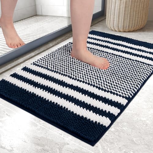 Biscpro Badematte 40 x 60 cm, rutschfest und Waschbar Chenille Badezimmerteppich, Badteppich Weicher Saugfähige Duschvorleger für Badezimme, Badewanne und Toilette, (Marineblau) von Biscpro