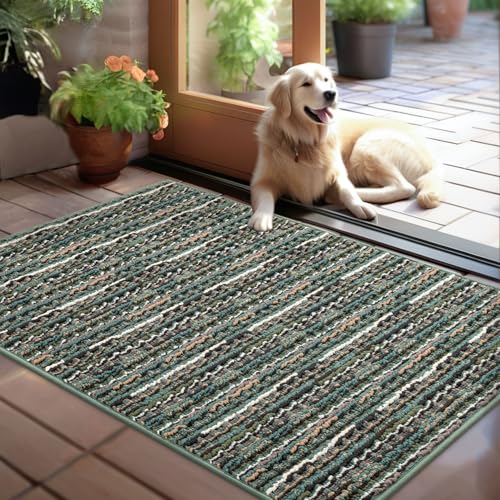 Biscpro Fußmatte 80x100cm Boho Teppich Schmutzfangmatte Innen Waschbar Rutschfester Fussmatte Eingangsmatte Carpet für Eingangsbereich,Haustür,Patio,Flur,Garten,Porch-Grün von Biscpro