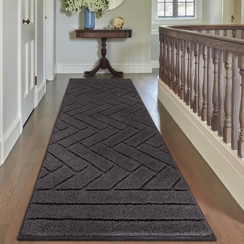 Biscpro Teppich Läufer 60x150cm Fußmatte Lang Waschbarer rutschfest Schmutzfangmatte Küchenteppich für Eingangsbereich Wohnzimmer,Flur,Büro,Schlafzimmer,Küchen-Dunkelgrau von Biscpro