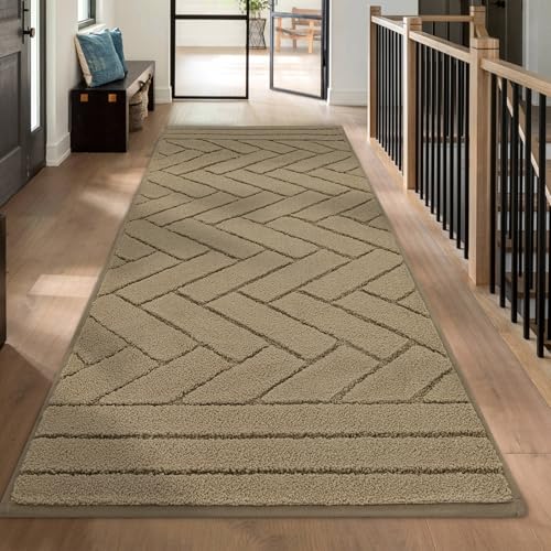 Biscpro Teppich Läufer 60x150cm Fußmatte Lang Waschbarer rutschfest Schmutzfangmatte Küchenteppich für Eingangsbereich Wohnzimmer,Flur,Büro,Schlafzimmer,Küchen-Light Taupe von Biscpro