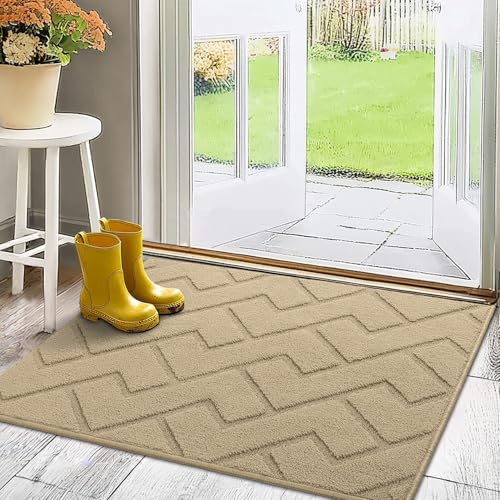 Biscpro Fußmatte Innen Außen Waschbar eingangsteppich innen Schmutzfangmatte rutschfest,Türmatte Innen Teppich für Eingang, Patio, Flur, Garten, Innen und Außen (Beige, 80 * 100 cm) von Biscpro