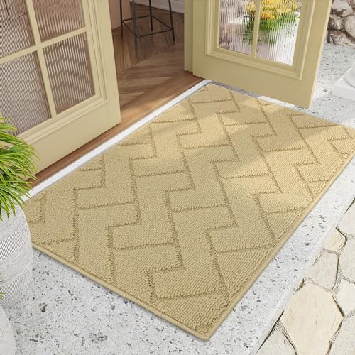 Biscpro Fußmatte Innen Außen Waschbar eingangsteppich innen Schmutzfangmatte rutschfest,Türmatte Innen Teppich für Eingang, Patio, Flur, Garten, Innen und Außen (Beige, 80 x 120 cm) von Biscpro