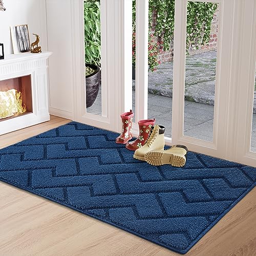 Biscpro Fußmatte Innen Außen Waschbar eingangsteppich innen Schmutzfangmatte rutschfest,Türmatte Innen Teppich für Eingang, Patio, Flur, Garten, Innen und Außen (Blue, 90 x 150 cm) von Biscpro