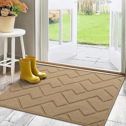 Biscpro Fußmatte Innen Außen Waschbar eingangsteppich innen Schmutzfangmatte rutschfest,Türmatte Innen Teppich für Eingang, Patio, Flur, Garten, Innen und Außen (Braun, 80 * 100 cm) von Biscpro