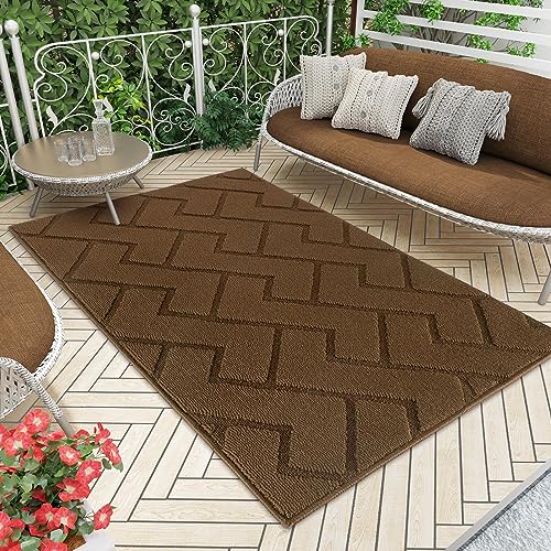 Biscpro Fußmatte Innen Außen Waschbar eingangsteppich innen Schmutzfangmatte rutschfest,Türmatte Innen Teppich für Eingang, Patio, Flur, Garten, Innen und Außen (Dark Brown, 119 * 180cm) von Biscpro