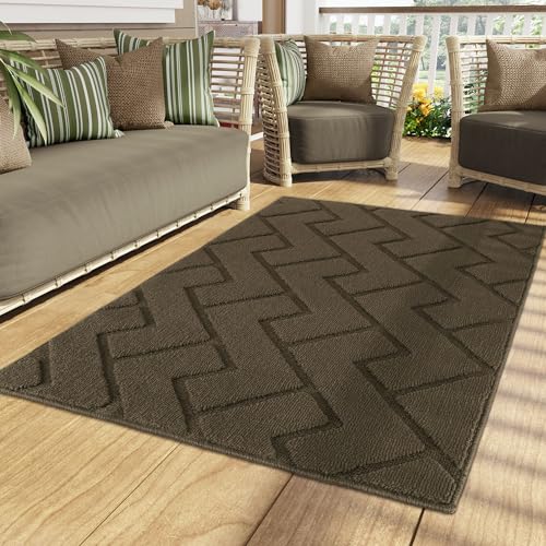 Biscpro Fußmatte Innen Außen Waschbar eingangsteppich innen Schmutzfangmatte rutschfest,Türmatte Innen Teppich für Eingang, Patio, Flur, Garten, Innen und Außen (Latte, 90 x 150 cm) von Biscpro