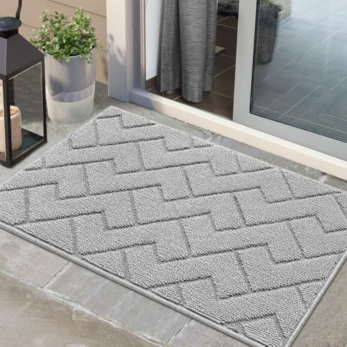 Biscpro Fußmatte Innen Außen 60 x 90 cm Waschbar eingangsteppich innen Schmutzfangmatte rutschfest,Türmatte Innen Teppich für Eingang, Patio, Flur, Garten, Innen und Außen (Light Grey) von Biscpro