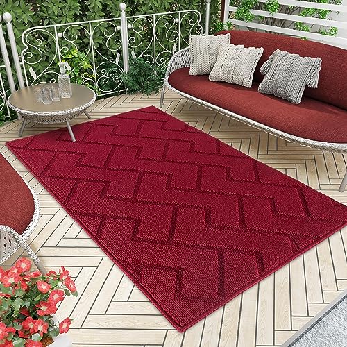 Biscpro Fußmatte Innen Außen Waschbar eingangsteppich innen Schmutzfangmatte rutschfest,Türmatte Innen Teppich für Eingang, Patio, Flur, Garten, Innen und Außen (Rot, 119 * 180cm) von Biscpro