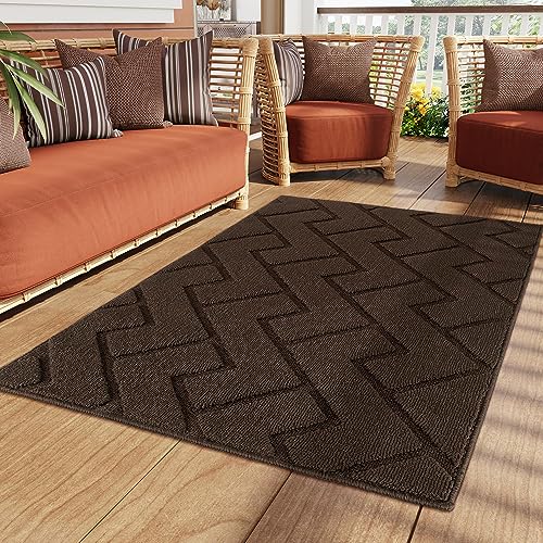 Biscpro Fußmatte Innen Außen Waschbar eingangsteppich innen Schmutzfangmatte rutschfest,Türmatte Innen Teppich für Eingang, Patio, Flur, Garten, Innen und Außen (Coffee, 90 x 150 cm) von Biscpro