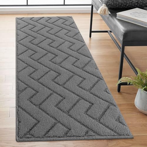 Biscpro Teppich Läufer,50x120cm Waschbarer rutschfest Schmutzfangmatte Teppich läufer für Eingangsbereich Wohnzimmer,Flur,Büro,Schlafzimmer,Küchen-Grau von Biscpro