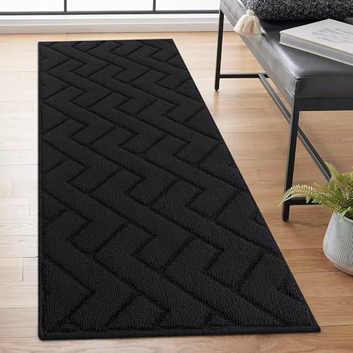 Biscpro Teppich Läufer,50x120cm Waschbarer rutschfest Schmutzfangmatte Teppich läufer für Eingangsbereich Wohnzimmer,Flur,Büro,Schlafzimmer,Küchen-Schwarz von Biscpro