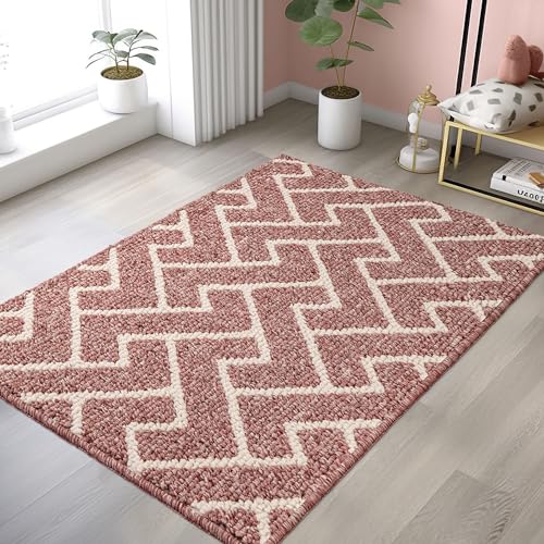 Biscpro Teppich Läufer,80x120cm Teppich läufer Waschbar rutschfest Pflegeleicht Teppichläufer für Wohnzimmer,Flur,Küche,Büro,Schlafzimmer-Dark Pink von Biscpro