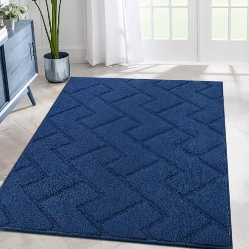 Biscpro Teppich Läufer,80x120cm Waschbarer rutschfest Schmutzfangmatte Teppich läufer für Eingangsbereich Wohnzimmer,Flur,Büro,Schlafzimmer,Küchen-Blau von Biscpro