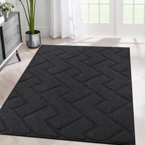 Biscpro Teppich Läufer,80x120cm Waschbarer rutschfest Schmutzfangmatte Teppich läufer für Eingangsbereich Wohnzimmer,Flur,Büro,Schlafzimmer,Küchen-Dunkelgrau von Biscpro