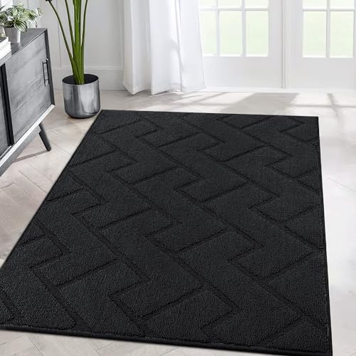 Biscpro Teppich Läufer,80x120cm Waschbarer rutschfest Schmutzfangmatte Teppich läufer für Eingangsbereich Wohnzimmer,Flur,Büro,Schlafzimmer,Küchen-Schwarz von Biscpro