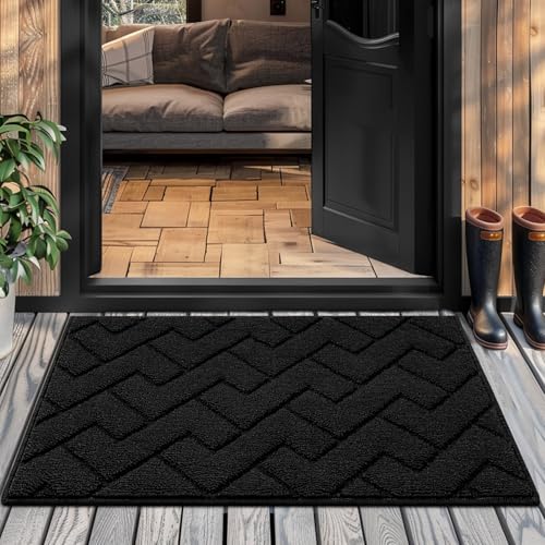 Biscpro Fußmatte Schwarz 50x80cm Innen und Außen Waschbar Fussmatte Wasserdicht Türmatte Rutschfester Schmutzfänger Teppich für Eingang, Haustür, Patio, Flur, Garten von Biscpro