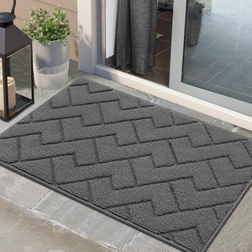 Biscpro Fußmatte Grau 60x90cm Innen und Außen, Waschbar Fussmatte, Wasserdicht Türmatte, Rutschfester Schmutzfänger Teppich für Eingang, Haustür, Patio, Flur, Garten von Biscpro