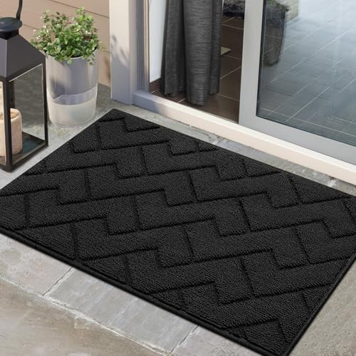 Biscpro Fußmatte Schwarz 60x90cm Innen und Außen Waschbar Fussmatte Wasserdicht Türmatte Rutschfester Schmutzfänger Teppich für Eingang, Haustür, Patio, Flur, Garten von Biscpro