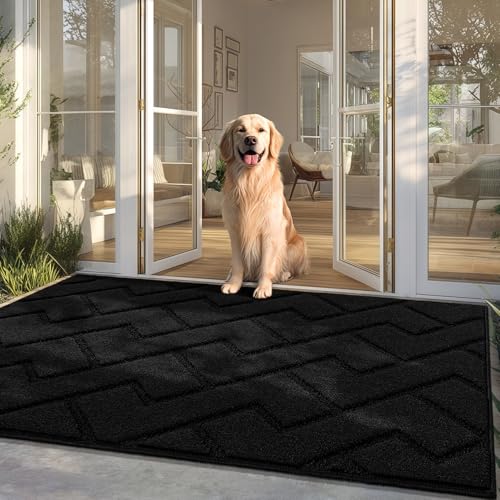 Biscpro Fußmatte Schwarz 90x150cm Innen und Außen, Waschbar Fussmatte, Wasserdicht Türmatte, Rutschfester Schmutzfänger Teppich für Eingang, Haustür, Patio, Flur, Garten von Biscpro