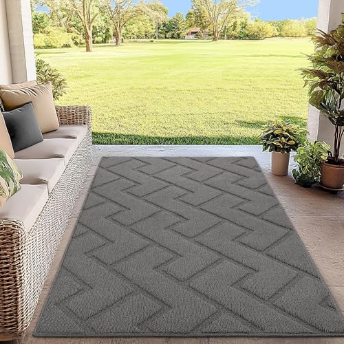 Biscpro Fußmatte Grau 90x150cm Innen und Außen, Waschbar Fussmatte, Wasserdicht Türmatte, Rutschfester Schmutzfänger Teppich für Eingang, Haustür, Patio, Flur, Garten von Biscpro