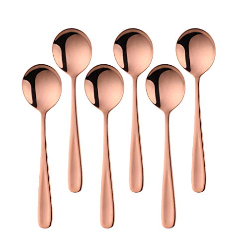 Bisda 6 runde Suppenlöffel Set Rosegold Menuelöffel 18/10 Edelstahl Tafellöffel 17,5 cm Länge, 4,5 cm Breite von Bisda