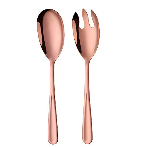 Bisda Salatlöffel und Gabel Set Edelstahl Salatbesteck 2er Set Rosegold Großer Servierlöffel und Gabel 30,5 cm Länge von Bisda