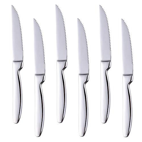 BISDARUN Steakmesser Set mit scharfem Wellenschliff Edelstahl 6-teilig Tafelmesser Silber Fleischmesser Steak Knives Set Länge 22 CM/8,66 Inch von BISDARUN