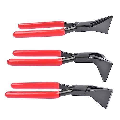 Bisenya Abkantzange Falzzangen Satz Blechbiegezange 3 Stück gerade 0°, 45° und 90°, ca. 300 mm Länge, Kohlenstoffstahl schwarz brüniert, Rot von Bisenya