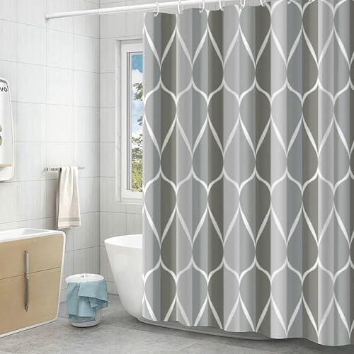 Bishilin Duschvorhang Badewanne 150x200CM, Duschvorhang Antischimmel Wasserdicht mit Motiv Tropfen Badezimmer Vorhang Hellgrau Shower Curtain von Bishilin