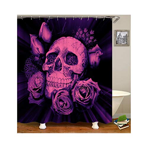 Bishilin Badewannen Duschvorhang 120x180 Rose Totenkopf Lustiger Duschvorhang aus Polyester-Stoff von Bishilin