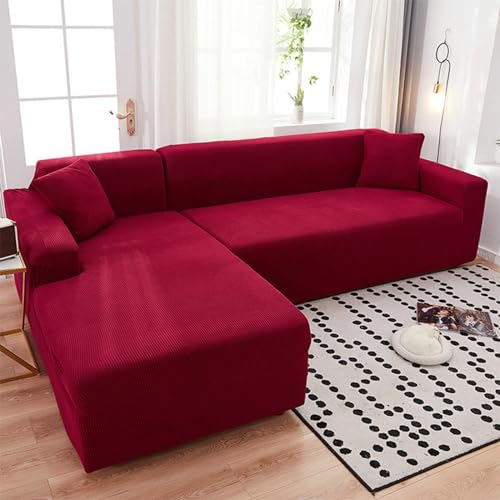 Bishilin Couchbezug Stretch Eckcouch, Sofa Überzug L Form 3 Sitzer + 3 Sitzer 190-230CM+190-230CM Modern Einfarbig Sofaüberwurf Sofabezug Universal Rot von Bishilin