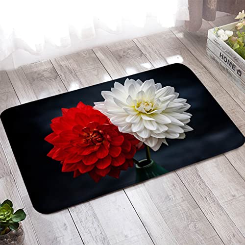 Bishilin Fußmatten Draußen 50x80, Badvorleger Badezimmer Teppich rutschfeste Rote Weiße Blumen Muster Teppiche für Wohnzimmer Kinderzimmer von Bishilin