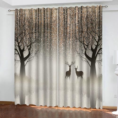 Bishilin Gardinen Blickdicht 2er Set 214x183CM, Verdunklungsvorhänge mit Ösen Wald Hirsche Vorhänge Modern Polyester Wohnzimmer Kinderzimmer Schlafzimmer von Bishilin