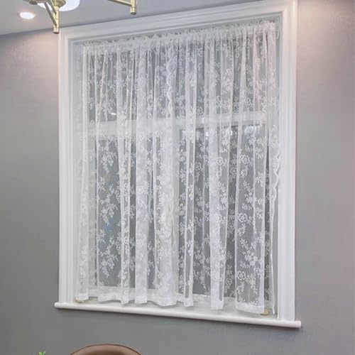 Bishilin Gardinen Polyester Weiß 2er Set, Vorhänge Lichtdurchlässig Stangendurchzug 280x150CM Landhausstil Spitze mit Stickerei Vorhänge Halbtransparent Küche Wohnzimmer von Bishilin