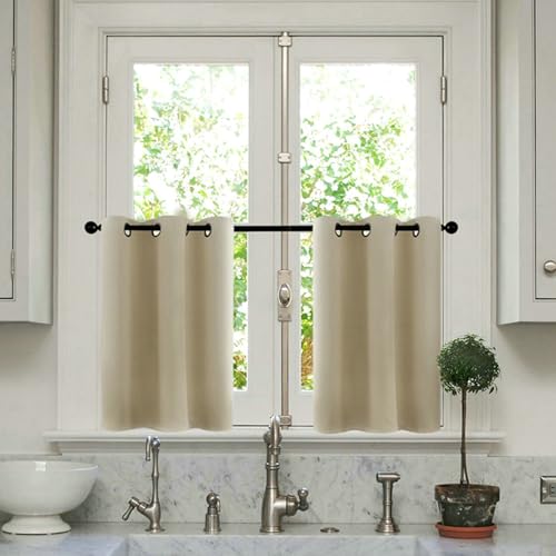 Bishilin Gardinen mit Ösen Blickdicht 2er Set, Vorhänge Küche Kurz Modern Uni Scheibengardinen Bistrogardine Beige 63.5x76CM von Bishilin