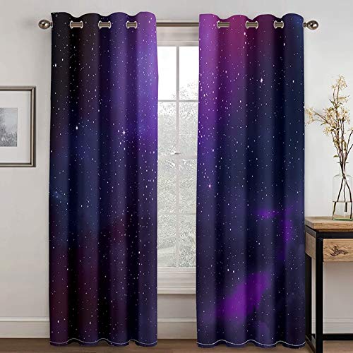Bishilin Gardinen mit Ösen Verdunkelnd 274x160CM, Verdunklungsvorhänge mit Motiv Universum Sternenhimmel Vorhänge Blickdicht 2er Set Schlafzimmer Wohnzimmer von Bishilin