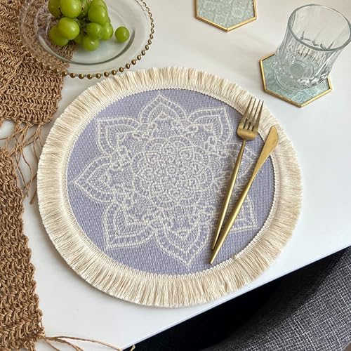 Bishilin Platzdeckchen 2er Set Rund 33CM, Platzsets rutschfest Abwaschbar Mandala Blumen Motiv Tischsets Boho Stoff Lila für Holztisch Esstisch Bishilin Platzdeckchen 2er Set Rund 33CM, Platzsets rutschfest Abwaschbar Mandala Blumen Motiv Tischsets Boho Stoff Lila für Holztisch Esstisch von Bishilin