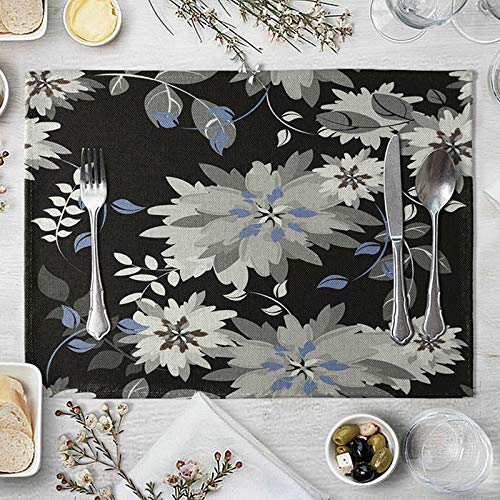 Bishilin Platzdeckchen Stoff Platzset rutschfest, Blumen Blätter Tischsets Abwaschbar Wasserdicht 4er Set 40X30CM von Bishilin