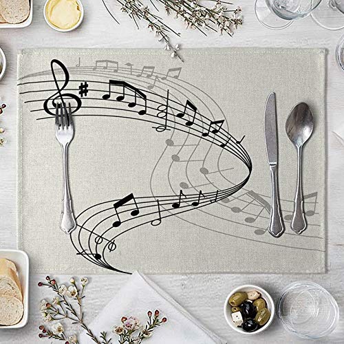 Bishilin Platzset Stoff Tischsets 4er Set, Tischmatten 40X30CM Platzdeckchen Abwaschbar Antirutsch Musik Noten von Bishilin