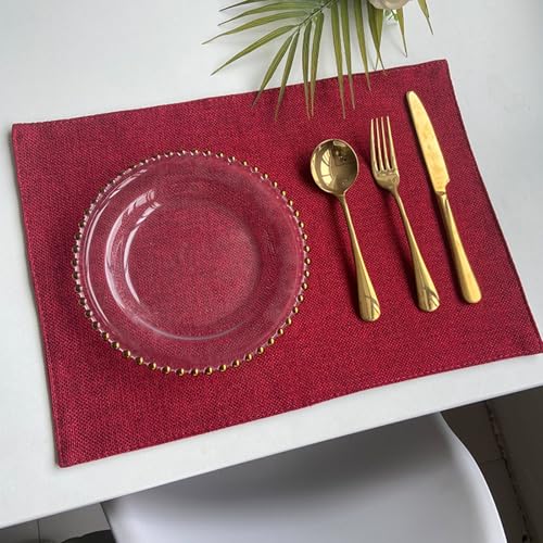 Bishilin Platzsets Waschbar Stoff 4er Set, Tischsets Rechteckig 45x30CM Leinenoptik Platzdeckchen Abwaschbar Set Weinrot für Hochzeit Wohnzimmer Bishilin Platzsets Waschbar Stoff 4er Set, Tischsets Rechteckig 45x30CM Leinenoptik Platzdeckchen Abwaschbar Set Weinrot für Hochzeit Wohnzimmer von Bishilin