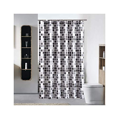 Bishilin Polyester-Stoff Duschvorhang Waschbar Schwarz Weiß Gitter 3D Anti Schimmel Duschvorhang 240x200 cm von Bishilin