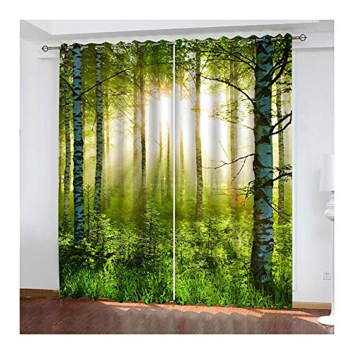 Bishilin Polyester Vorhänge Gardinen Blickdicht 2er Set mit Ösen 214x244CM, Naturlandschaft Wald und Sonne Schlafzimmer Vorhänge Fenster Modern von Bishilin