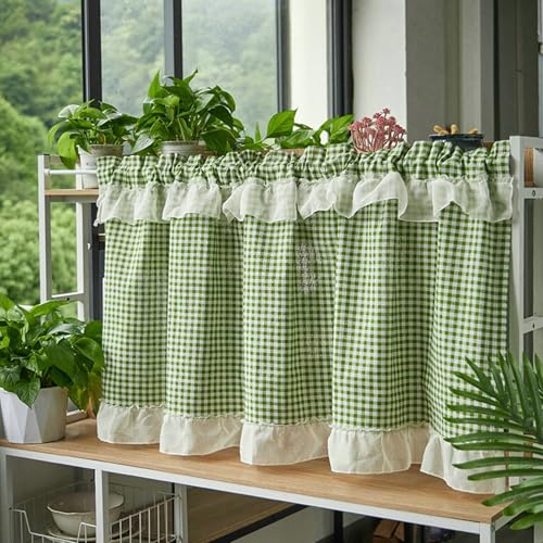 Bishilin Scheibengardine Kurz Blickdicht 150x60CM, Kurze Vorhänge Landhausstil Grün Kariert Motiv mit Rüschen Bistrogardine Küchengardinen Fenster, 1 Stück Bishilin Scheibengardine Kurz Blickdicht 150x60CM, Kurze Vorhänge Landhausstil Grün Kariert Motiv mit Rüschen Bistrogardine Küchengardinen Fenster, 1 Stück von Bishilin