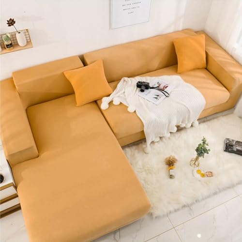 Bishilin Sofabezug Ecksofa Elastisch, Couchbezug 2 Sitzer mit Armlehne Modern Einfarbig 145-185CM Überwurf Sofa Polyester Gelb von Bishilin