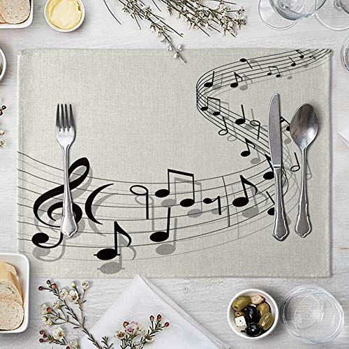Bishilin Tischmatten Platzset Stoff rutschfest, Musik Noten Platzdeckchen Tischsets Abwaschbar 4er Set 40X30CM von Bishilin