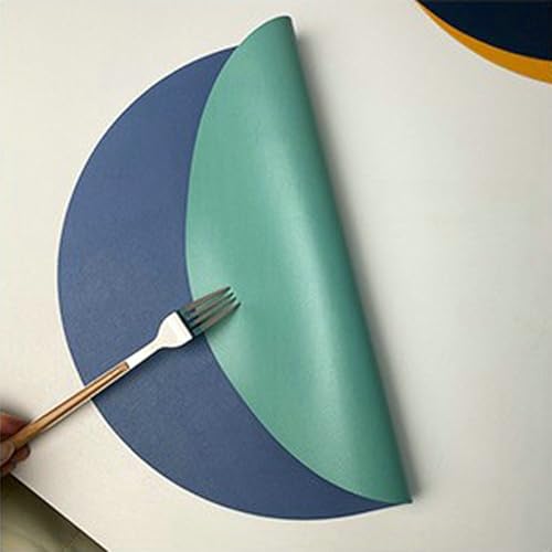 Bishilin Tischsets Abwaschbar Blau Eisblau 2er Set, Platzsets Outdoor Rund 38CM Beidseitig Bicolor Modern Platzdeckchen rutschfest Leder für Draußen Esstisch von Bishilin